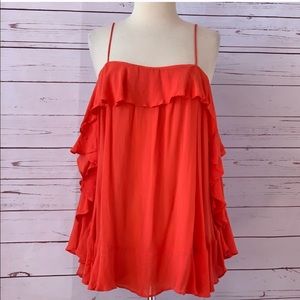 free people ruffle cascade top red